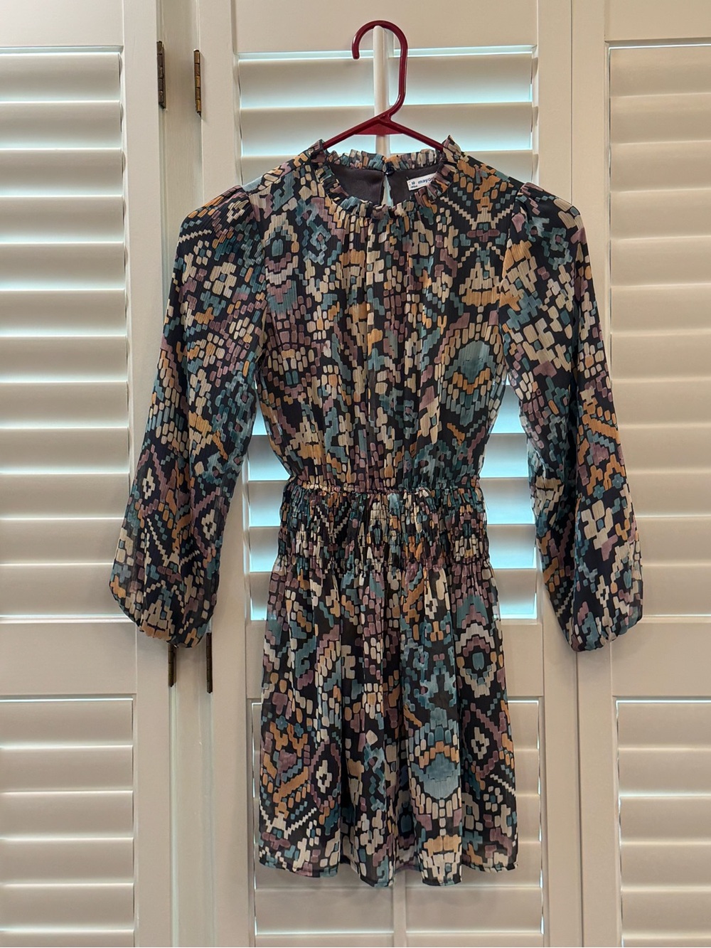 Mayoral girls Smocked Waist Printed Mini Dress in Multi-Color